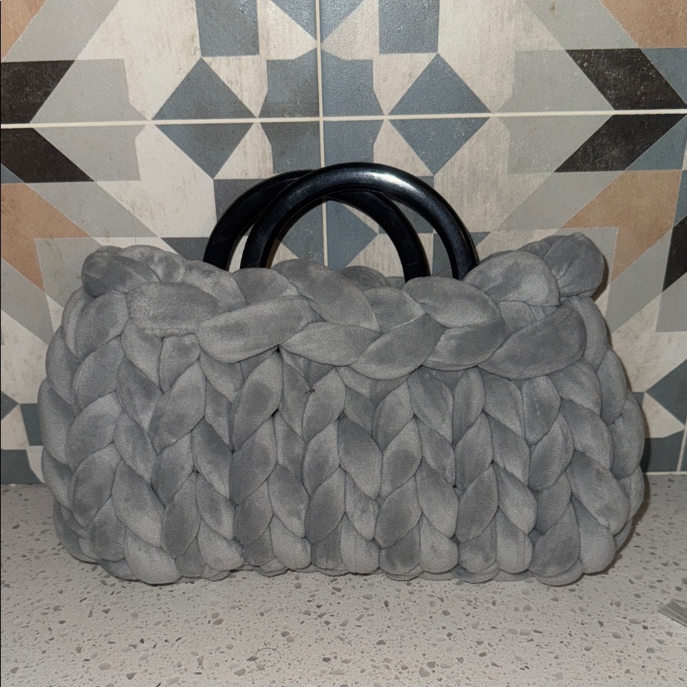 Elegant Gray Braided Shoulder Bag